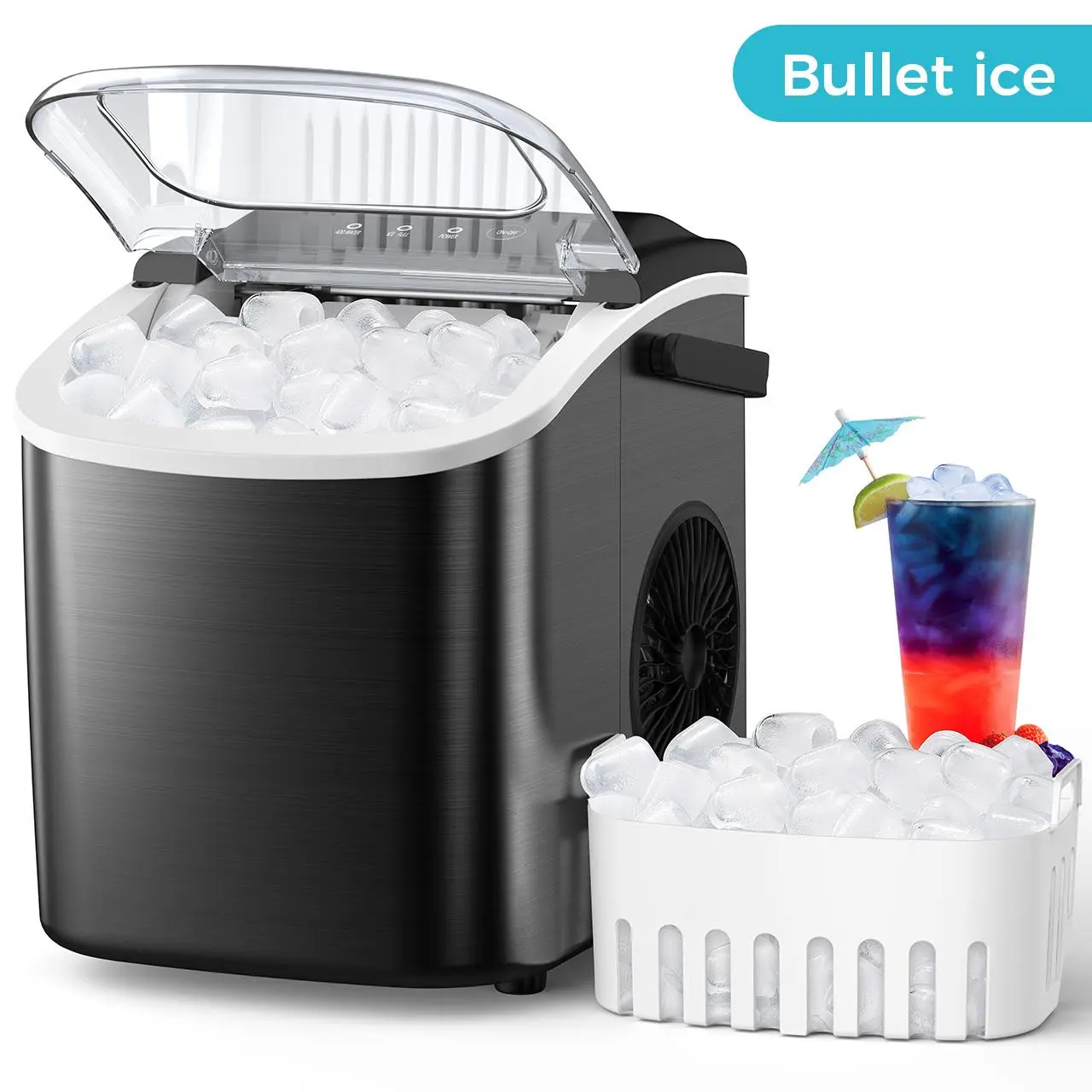 Máquina portátil de hielo en forma de bala – Acero inoxidable con autolimpieza