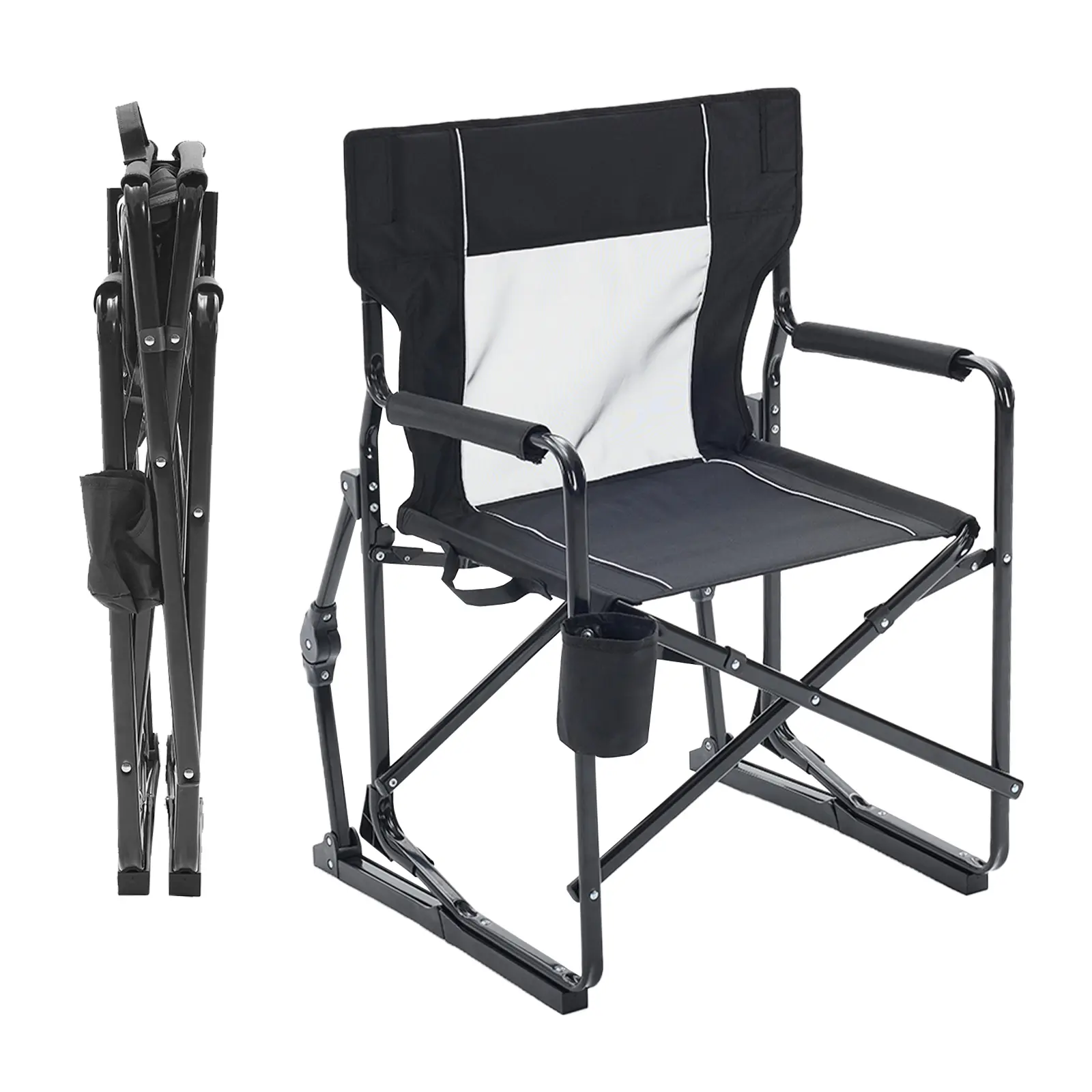 Silla de camping plegable con función de mecedora, respaldo alto y soporte lumbar