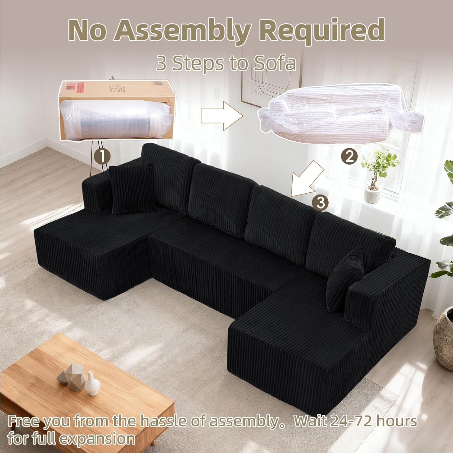 【2-3 Packages】 Niccae 132'' U-shape Boneless Memory Foam Sectional Sofa, Compressed Corduroy Sectional Couches, Oversized U Shape Comfy Modular Compression Cloud Sleeper Sofa with Deep Seat, Space-Saving Recliner Design 【2-3 Packages】 Niccae 132'' U-shape Boneless Memory Foam Sectional Sofa, Compressed Corduroy Sectional Couches, Oversized U Shape Comfy Modular Compression Cloud Sleeper Sofa with Deep Seat, Space-Saving Recliner Design