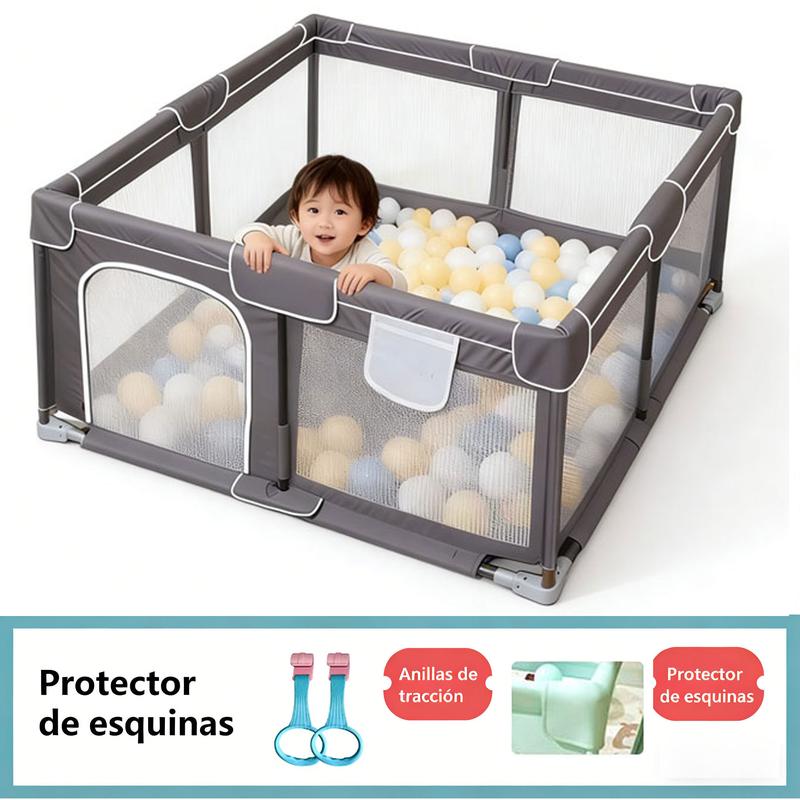 Corral de Juego para Bebé Grande, Parque de Juegos Infantil con Malla Transpirable, Centro de Actividades Seguro para Bebés con Base Antideslizante, Valla de Seguridad para Casa