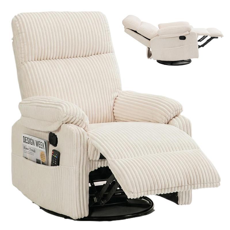 Sillón reclinable 3 en 1 con función de balanceo y giro: reclinación de 151°, giro de 360° y balanceo de 30°; sillón tapizado con bolsillos laterales para sala de estar, dormitorio, oficina, balcón o cualquier espacio; capacidad de 300 libras.