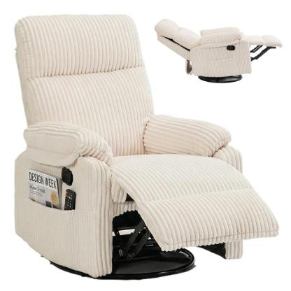 Sillón reclinable 3 en 1 con función de balanceo y giro: reclinación de 151°, giro de 360° y balanceo de 30°; sillón tapizado con bolsillos laterales para sala de estar, dormitorio, oficina, balcón o cualquier espacio; capacidad de 300 libras.