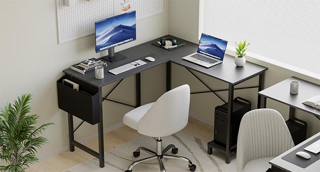 L Shaped Computer Desk with CPU Stand and Side Bag, Corner Gaming Desk for Home Office and Study