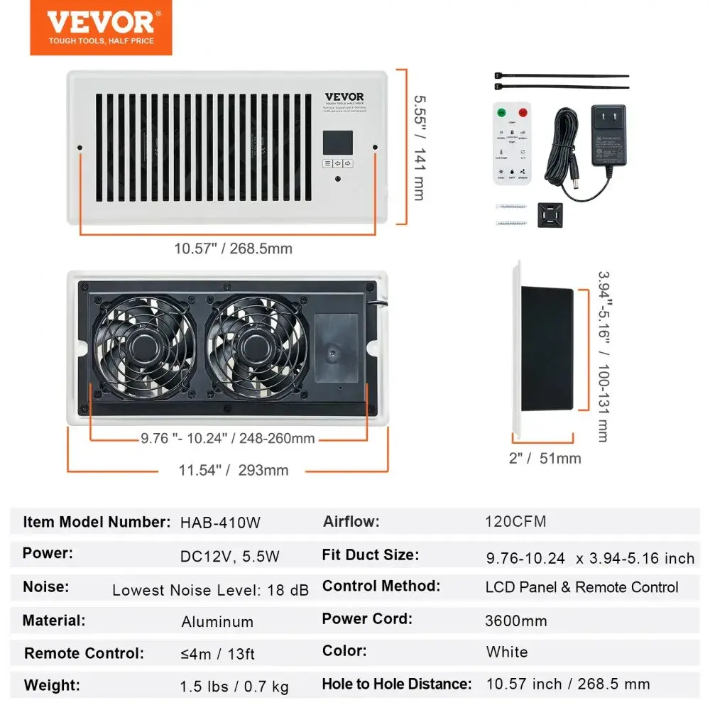 Ventilador de refuerzo silencioso para rejilla de ventilación con control remoto