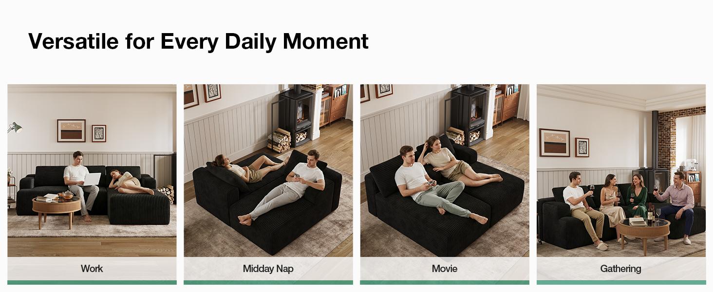 【2 Packages Shipping] L-Shape Plush Corduroy Velvet Modern Sofa with Deep Seat, Upholstered Couches for Living Room & Bedroom, No Assembly Required,DealsForYouDays