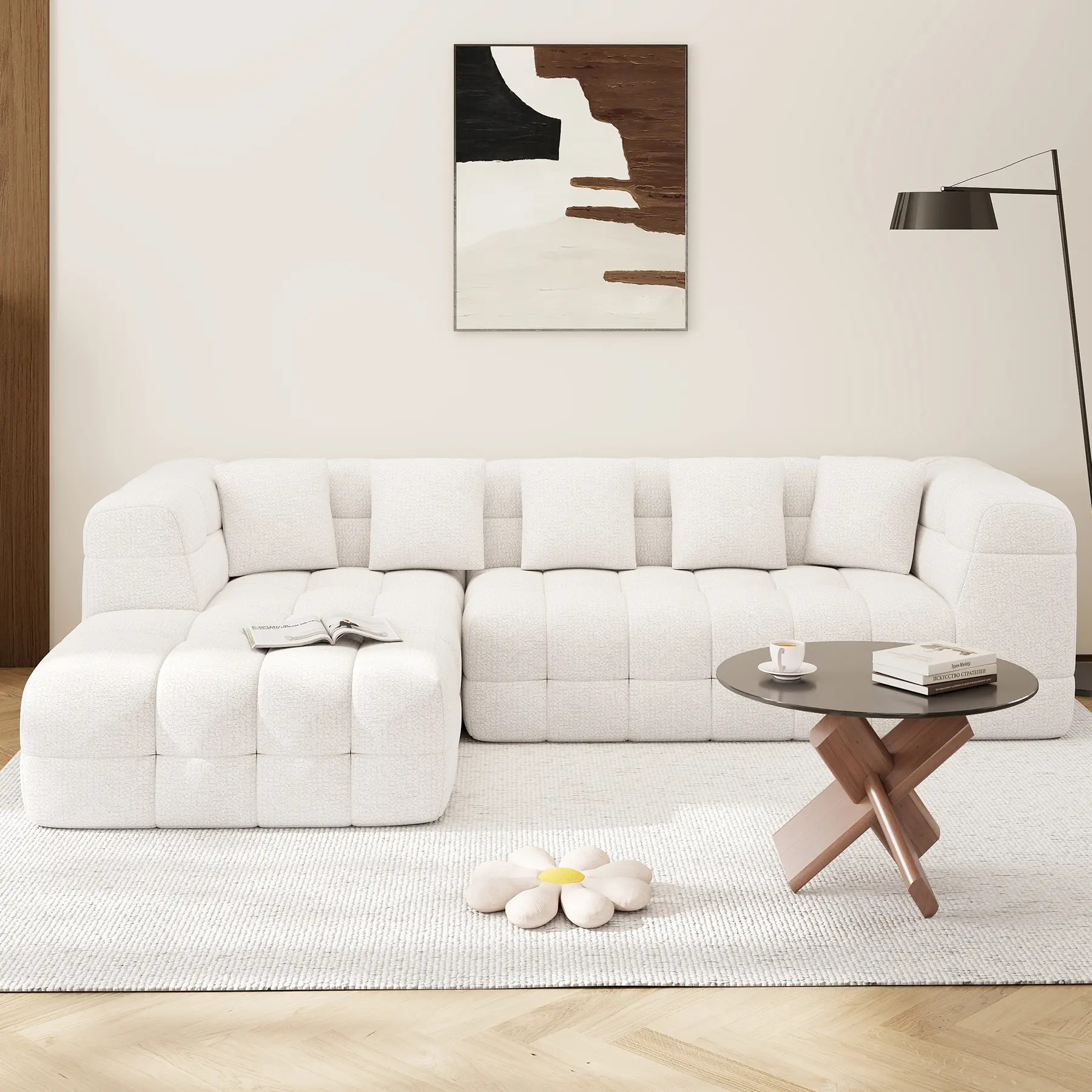 Sofá modular de chenilla de 107 pulgadas con chaise longue en forma de L, cómodo sofá seccional con diseño capitoné, sofá moderno tapizado, sofá seccional sin montaje