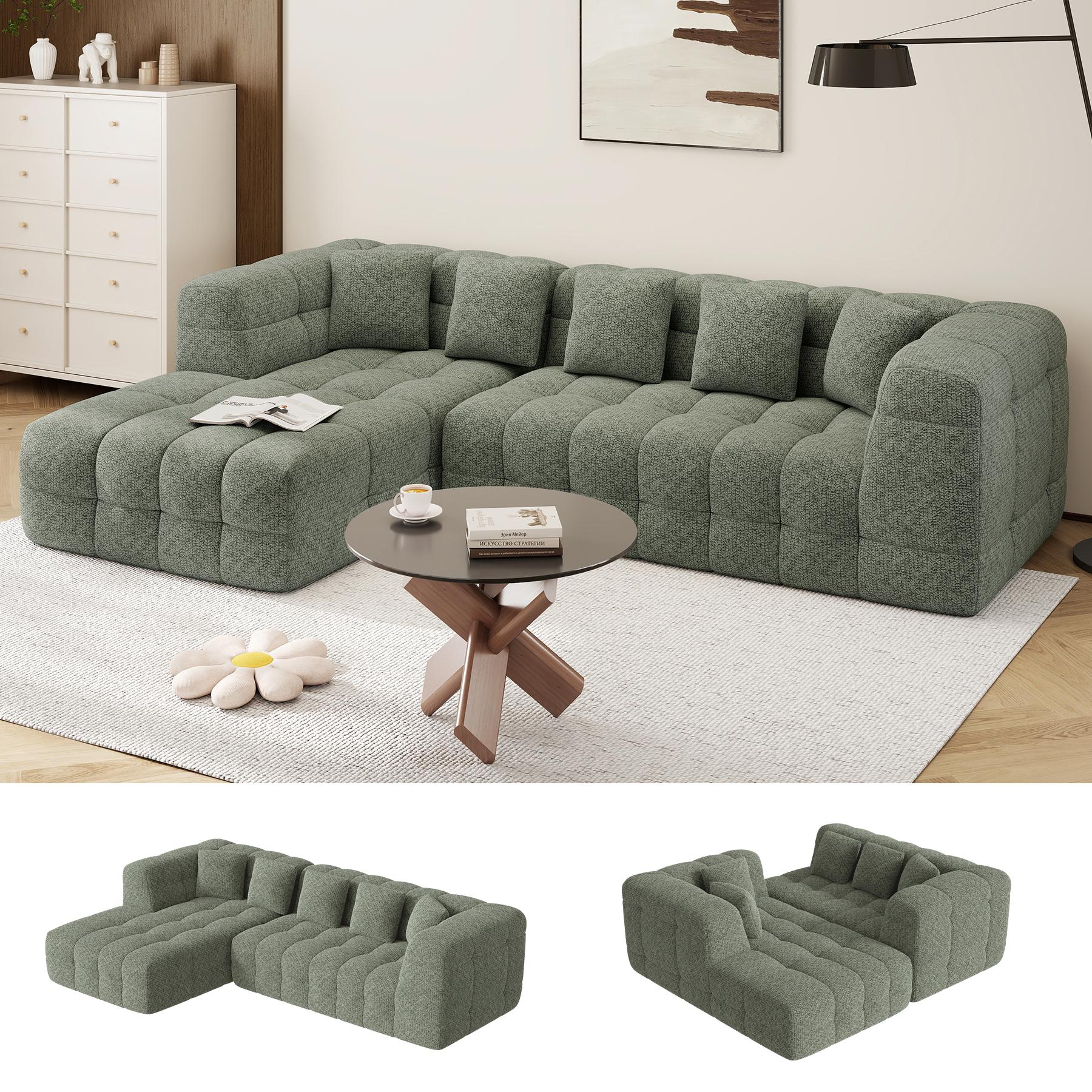 107" Chenille Boneless Couch with L - Shaped Chaise, Comfy Modular Sectional Sofa with Tufted Design, Modern Upholstered Sofa, No - Assembly Sectional Couch,  Modular Sectional, Tufted Design, Modern Upholstered, No-Assembly