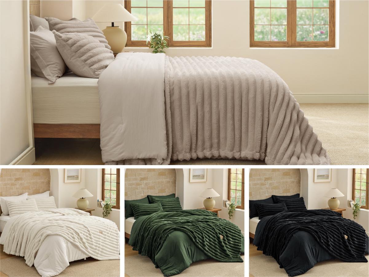 【Deals For You Days】Bedsure 6 Pieces Gentlesoft 2-in-1 Comforter Set and Detachable Fluffy Blanket,  All Season , SnapTech Design for Space Saving