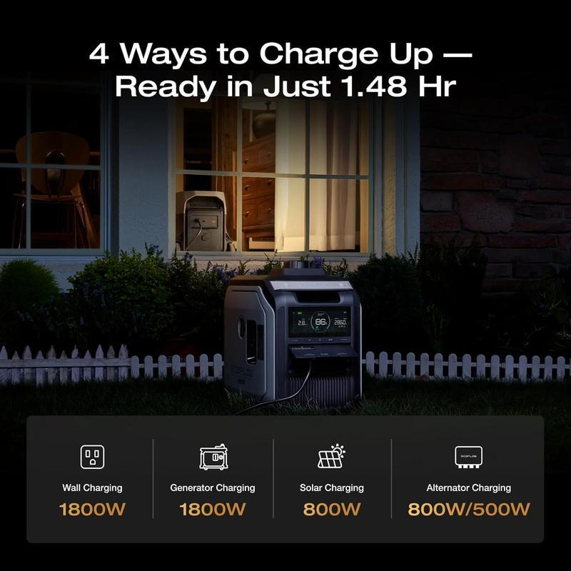 Estación de energía ultraportátil 3, batería LiFePO4 de 3072 Wh, potencia de salida de 3600 W (pico de 7200 W) para el hogar, generador solar para uso doméstico, accesorios de camping, emergencias y respaldo para vehículos recreativos (RV).