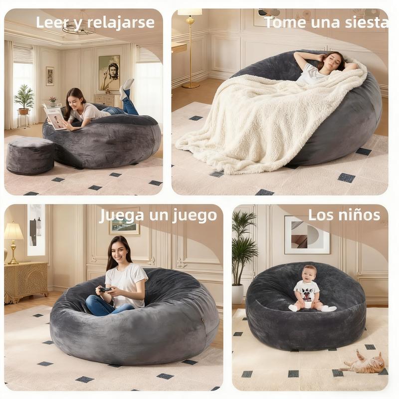 Sofá tipo puf para gente perezosa — Espuma viscoelástica de alta resiliencia — Funda de franela extraíble y lavable — Tamaño extragrande (prellenado) 05