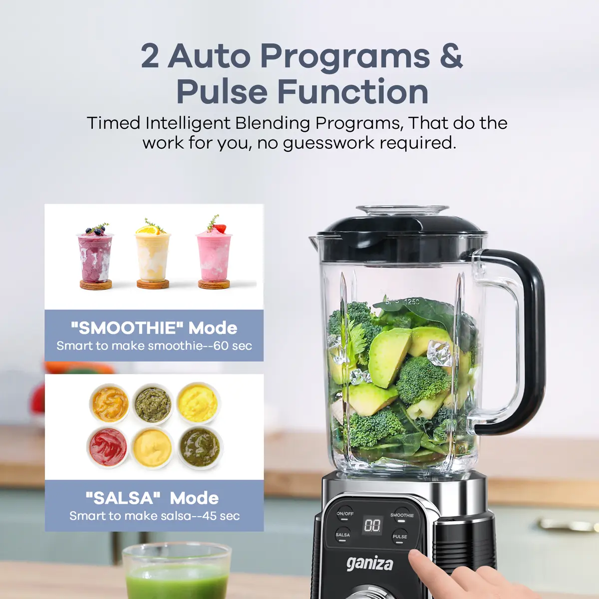 Licuadora profesional para batidos: motor de 1100 W, 25 000 RPM, 8 programas automáticos (fruta congelada, hielo), jarra grande de 64 oz (aprox. 1,9 l), licuadora de encimera 12 en 1, apta para lavavajillas, multifuncional (licuadora, extractor de jugos y