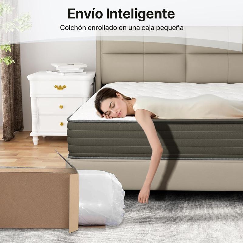 Colchón Matrimonial Híbrido en Caja | Resortes Independientes con Aislamiento de Movimiento | Espuma Viscoelástica de Alta Densidad para Alivio Lumbar y Confort  Colchón cama nube