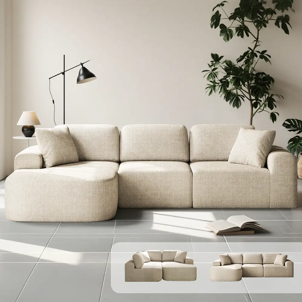 Sofá seccional modular de 107 pulgadas con chaise longue: tapicería de tejido moderno