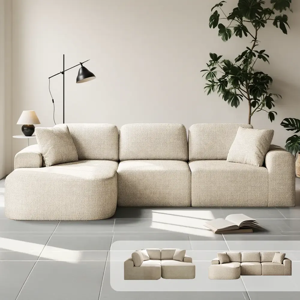 Sofá seccional modular de 107 pulgadas con chaise longue: tapicería de tejido moderno