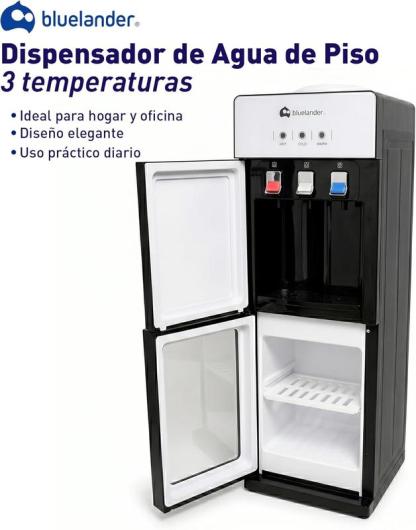 Dispensador de Agua Garrafón 28x26x89 cm 3 Temperaturas Fría Caliente Tibia con Grifos Metálicos y Gabinete de Almacenamiento