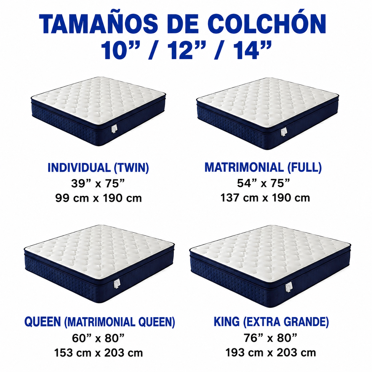 Colchón híbrido de muelles ensacados y espuma viscoelástica (disponible en 10, 12 y 14 pulgadas; tamaños Twin, Full, Queen y King). Ofrece firmeza media, aislamiento de movimiento, bordes reforzados y muelles transpirables. Diseño ergonómico y moderno, id