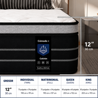 Colchón Híbrido DealsForYouDays de 12/14 Pulgadas en Caja | Resortes Ensacados, Espuma Viscoelástica y Firmeza Media