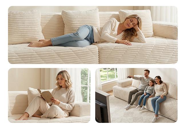 【Father's Day】Modular Boneless Sectional Couch, Oversized Chaise Lounge with Deep Seats, No Assembly Required, Free Combination, Modern Living Room Sofas, Indoor Furniture, Summer-Ready Cloud Couch, Sofas Living Room