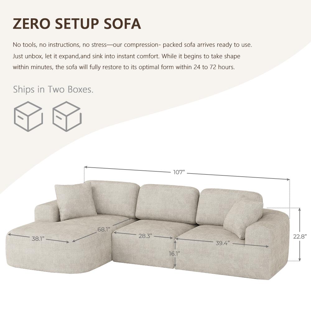 [DealsForYouDays - 2 PGKS] 107'' Modular Sectional Boneless Sofa Couch with Chaise, No Assembly Required, Modern Woven-Textured Upholstery, Convertible L-Shaped Design for Living Room,Gifts for the Whole Family: Husband & Wife, Mom & Dad summergarde