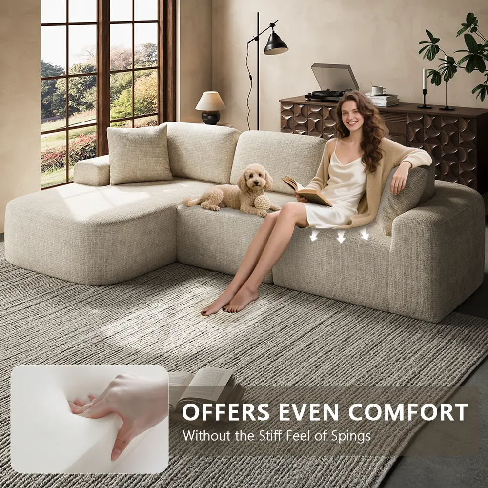 Sofá seccional modular de 107 pulgadas con chaise longue: tapicería de tejido moderno