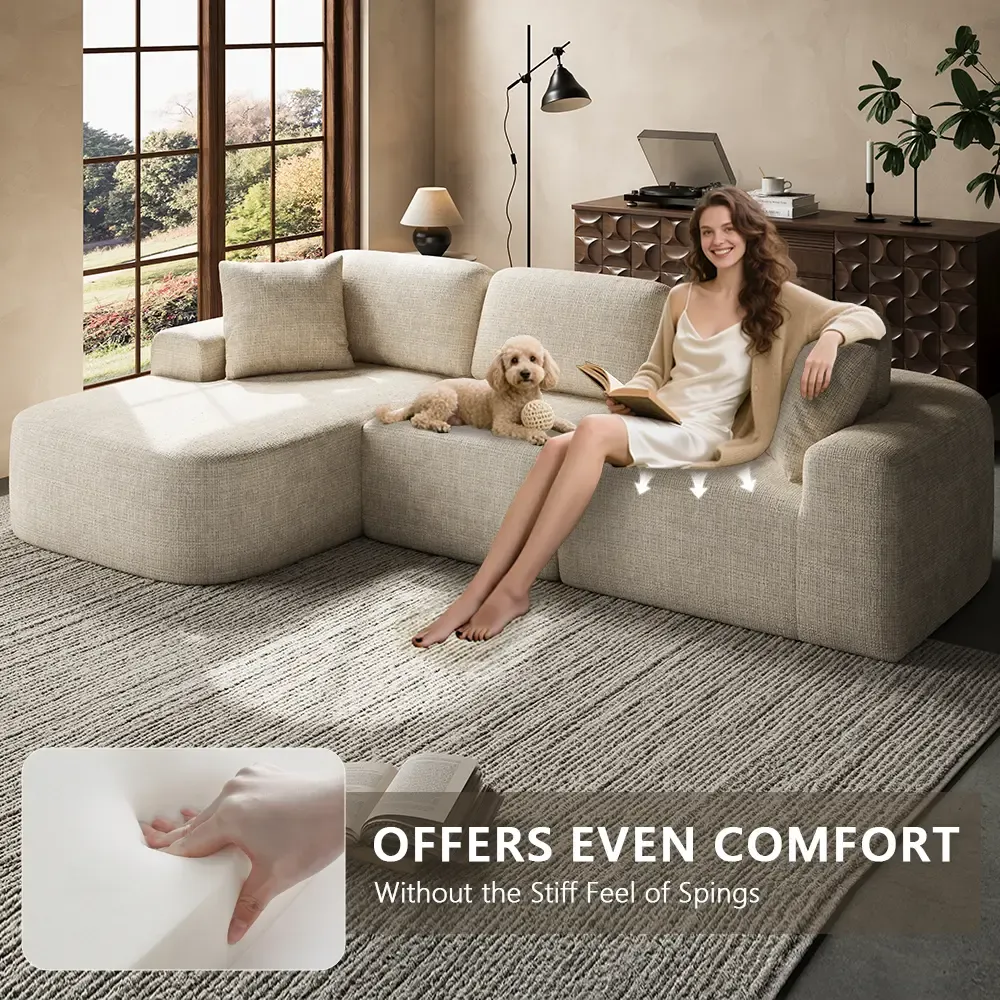 Sofá seccional modular de 107 pulgadas con chaise longue: tapicería de tejido moderno