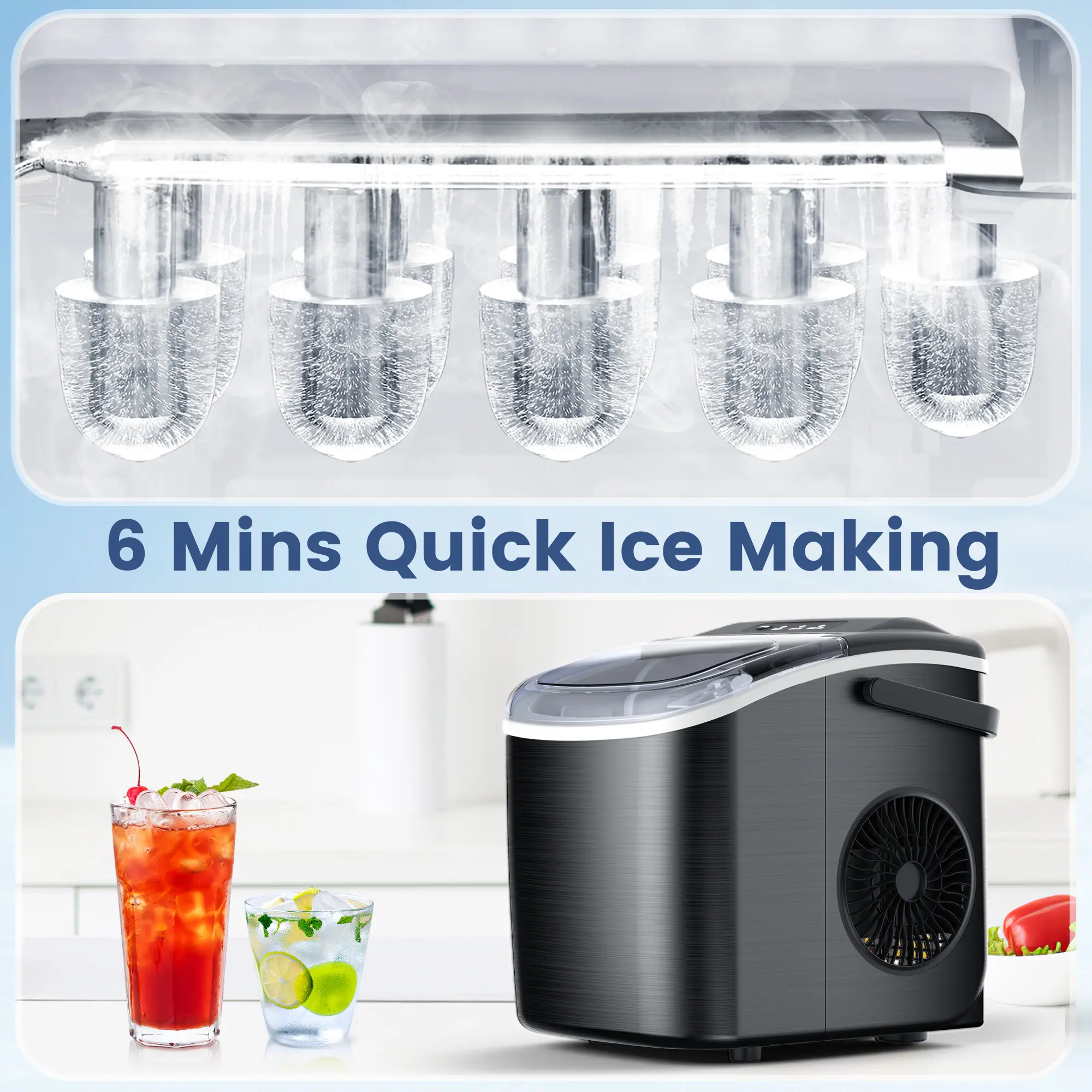 Máquina portátil de hielo en forma de bala – Acero inoxidable con autolimpieza