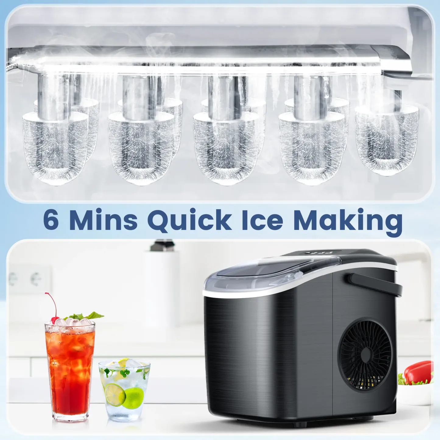 Máquina portátil de hielo en forma de bala – Acero inoxidable con autolimpieza