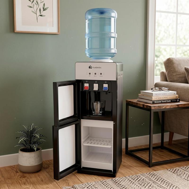 Dispensador de Agua Garrafón 28x26x89 cm 3 Temperaturas Fría Caliente Tibia con Grifos Metálicos y Gabinete de Almacenamiento