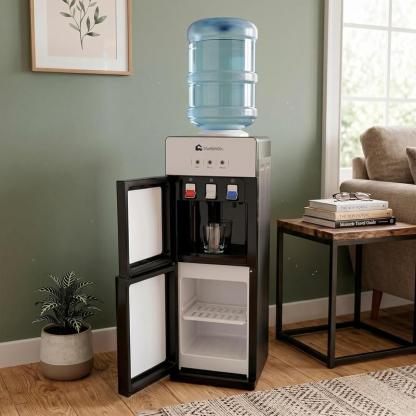 Dispensador de Agua Garrafón 28x26x89 cm 3 Temperaturas Fría Caliente Tibia con Grifos Metálicos y Gabinete de Almacenamiento