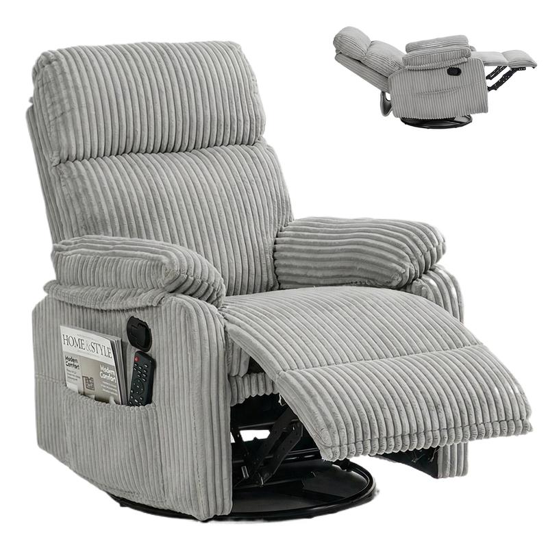 Sillón reclinable 3 en 1 con función de balanceo y giro: reclinación de 151°, giro de 360° y balanceo de 30°; sillón tapizado con bolsillos laterales para sala de estar, dormitorio, oficina, balcón o cualquier espacio; capacidad de 300 libras.