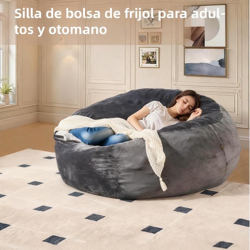 Sofá tipo puf para gente perezosa — Espuma viscoelástica de alta resiliencia — Funda de franela extraíble y lavable — Tamaño extragrande (prellenado) 05