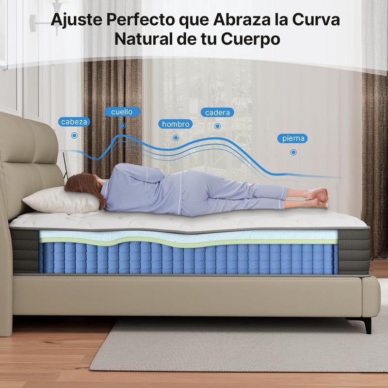 Colchón Matrimonial Híbrido en Caja | Resortes Independientes con Aislamiento de Movimiento | Espuma Viscoelástica de Alta Densidad para Alivio Lumbar y Confort  Colchón cama nube