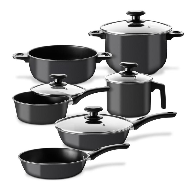 Set de Ollas, Sartenes y Hervidor de Acero de Carbono