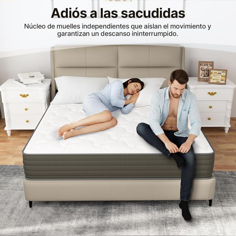 Colchón Matrimonial Híbrido en Caja | Resortes Independientes con Aislamiento de Movimiento | Espuma Viscoelástica de Alta Densidad para Alivio Lumbar y Confort  Colchón cama nube