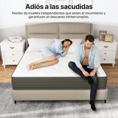 Colchón Matrimonial Híbrido en Caja | Resortes Independientes con Aislamiento de Movimiento | Espuma Viscoelástica de Alta Densidad para Alivio Lumbar y Confort  Colchón cama nube