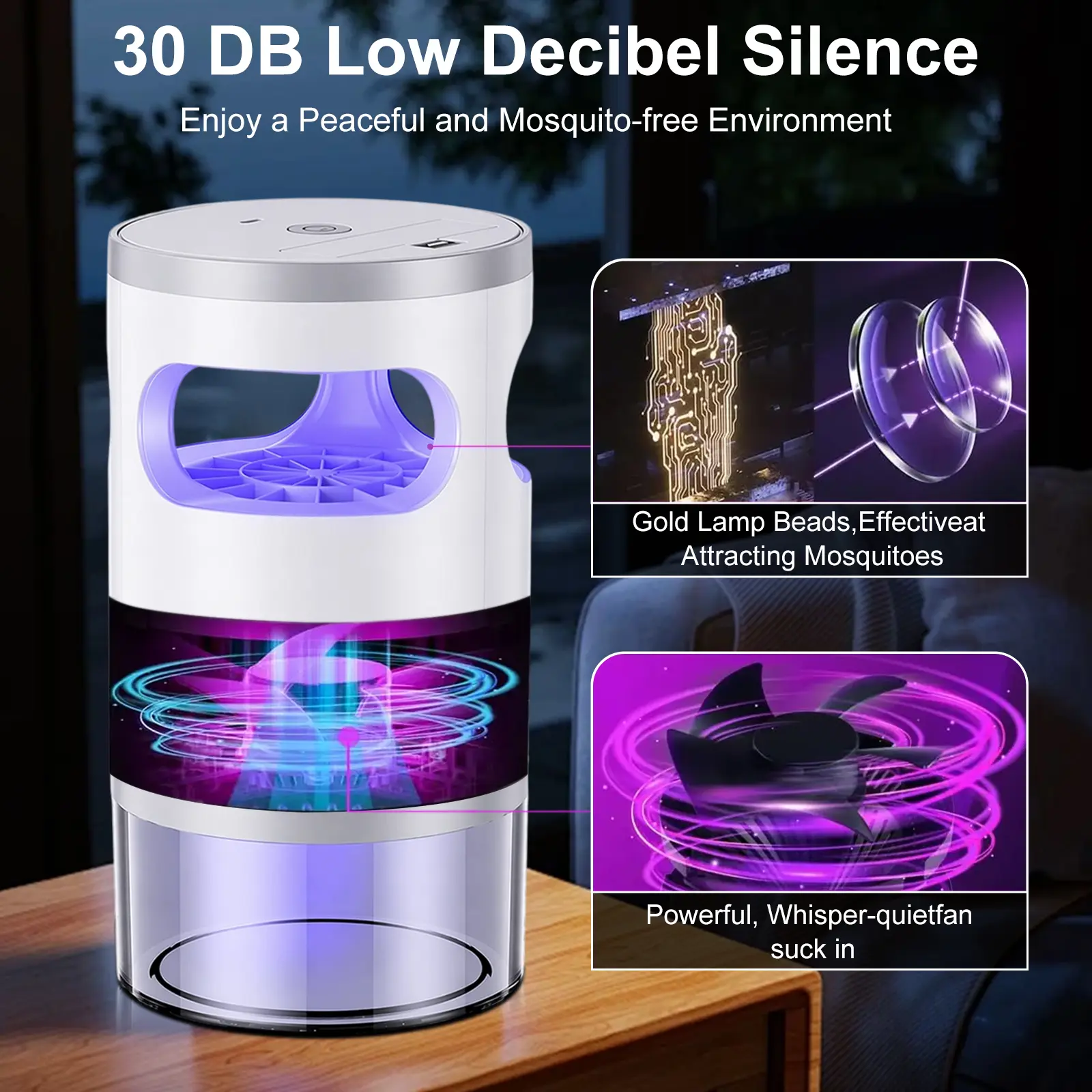 Trampa para insectos voladores de interior con luz UV y succión