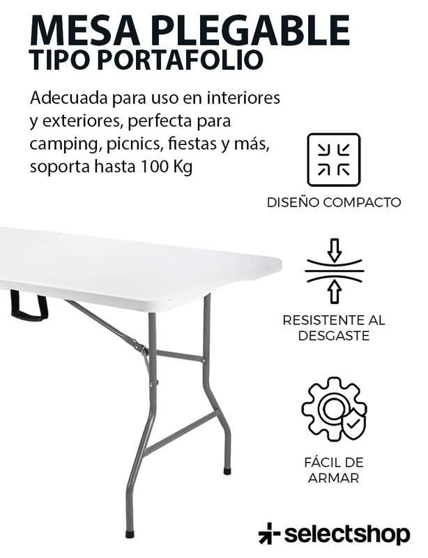 Mesa Plegable Plástico Tipo Portafolio 1.80m Jardín Portátil