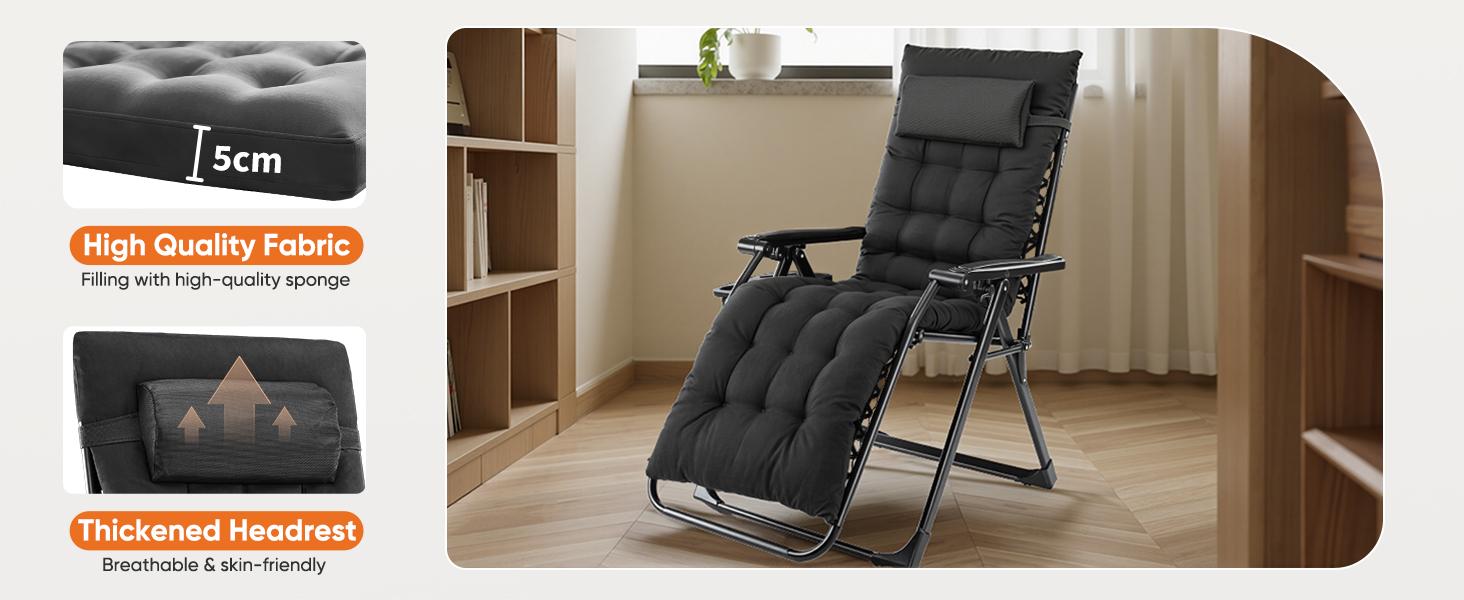 Sweetcrispy Foldable Recliner Chair - Outdoor Patio Furniture with Cup Holder Trays, Removable Cushion, Beach Chair for Adults, Backyard Decor Camping Gear