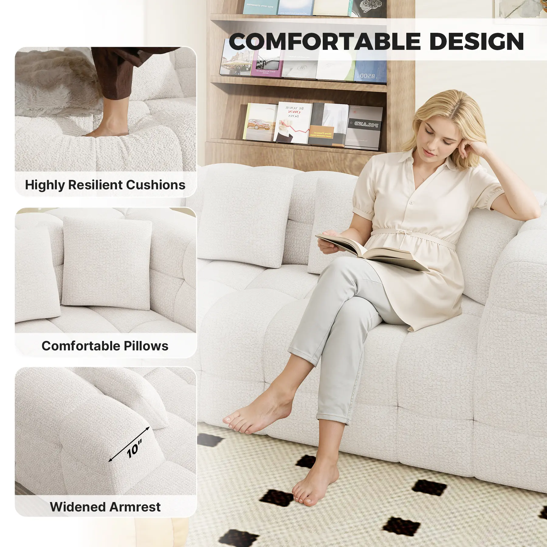 Sofá modular de chenilla de 107 pulgadas con chaise longue en forma de L, cómodo sofá seccional con diseño capitoné, sofá moderno tapizado, sofá seccional sin montaje