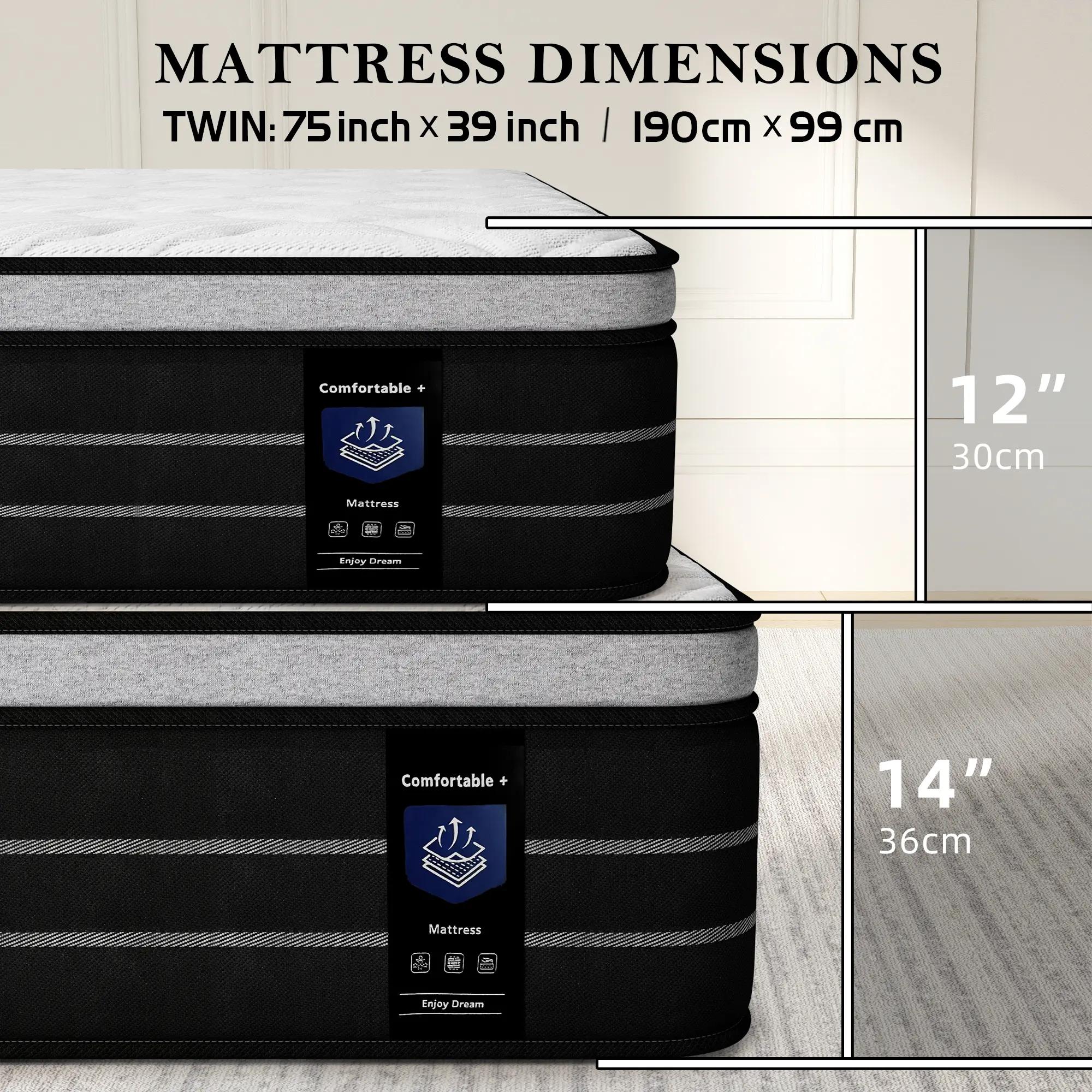 Colchón Híbrido DealsForYouDays de 12/14 Pulgadas en Caja | Resortes Ensacados, Espuma Viscoelástica y Firmeza Media