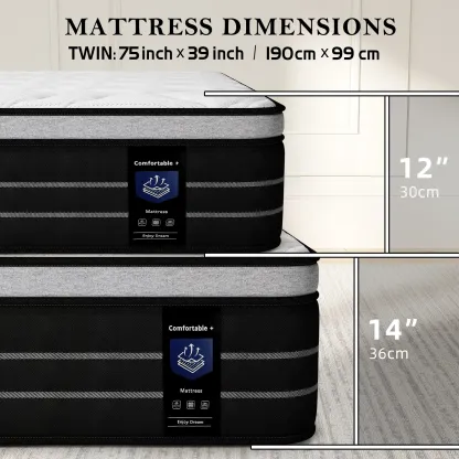 Colchón Híbrido DealsForYouDays de 12/14 Pulgadas en Caja | Resortes Ensacados, Espuma Viscoelástica y Firmeza Media