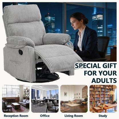 Sillón reclinable 3 en 1 con función de balanceo y giro: reclinación de 151°, giro de 360° y balanceo de 30°; sillón tapizado con bolsillos laterales para sala de estar, dormitorio, oficina, balcón o cualquier espacio; capacidad de 300 libras.