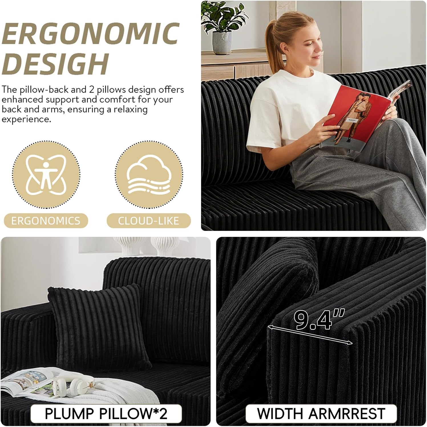 【2-3 Packages】 Niccae 132'' U-shape Boneless Memory Foam Sectional Sofa, Compressed Corduroy Sectional Couches, Oversized U Shape Comfy Modular Compression Cloud Sleeper Sofa with Deep Seat, Space-Saving Recliner Design 【2-3 Packages】 Niccae 132'' U-shape Boneless Memory Foam Sectional Sofa, Compressed Corduroy Sectional Couches, Oversized U Shape Comfy Modular Compression Cloud Sleeper Sofa with Deep Seat, Space-Saving Recliner Design