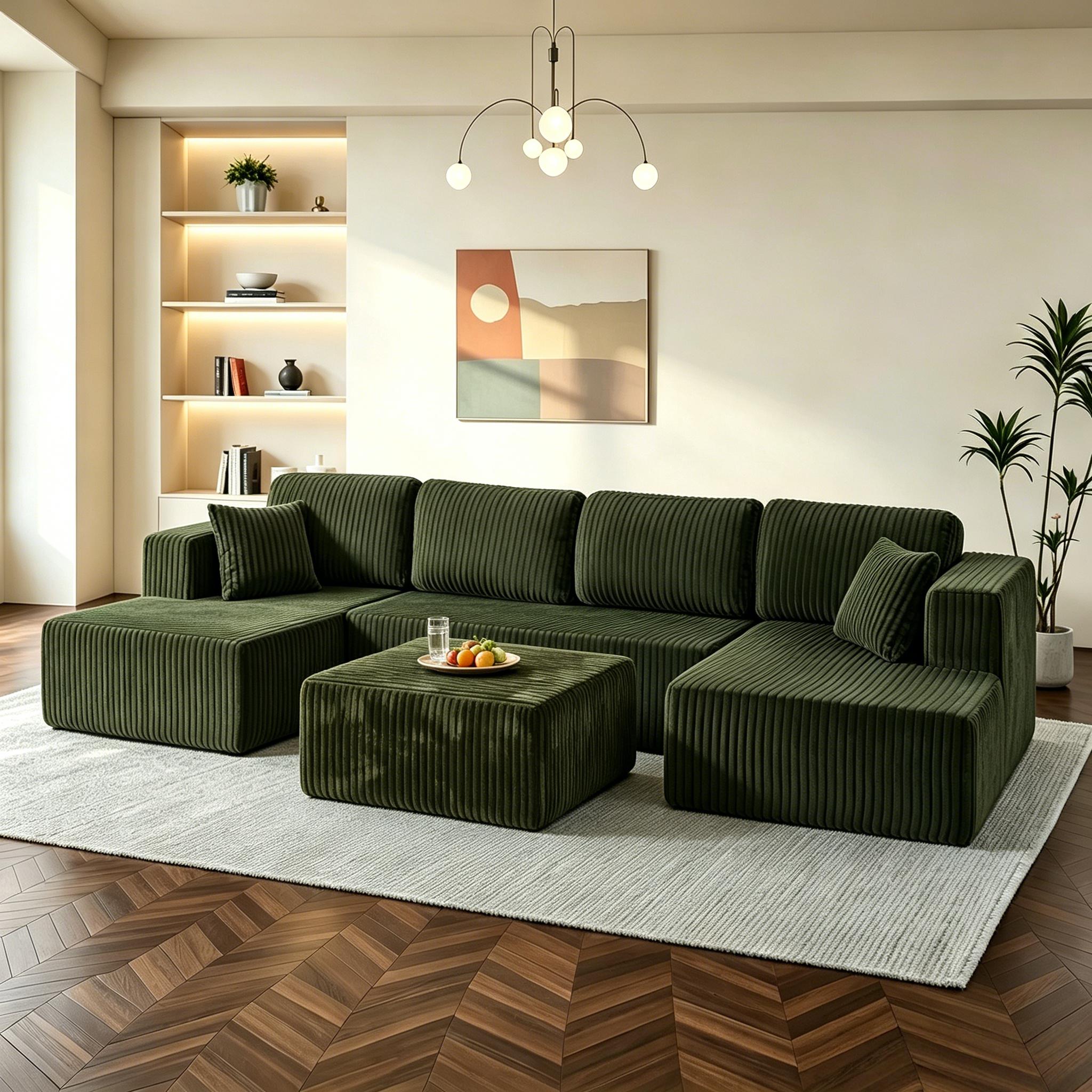 【2-3 Packages】 Niccae 132'' U-shape Boneless Memory Foam Sectional Sofa, Compressed Corduroy Sectional Couches, Oversized U Shape Comfy Modular Compression Cloud Sleeper Sofa with Deep Seat, Space-Saving Recliner Design 【2-3 Packages】 Niccae 132'' U-shape Boneless Memory Foam Sectional Sofa, Compressed Corduroy Sectional Couches, Oversized U Shape Comfy Modular Compression Cloud Sleeper Sofa with Deep Seat, Space-Saving Recliner Design