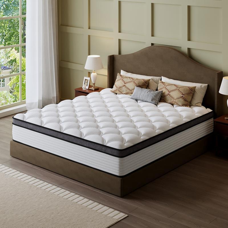 Colchón de diseño multicapa para un descanso confortable (disponible en tamaños Twin, Full, Queen y King; grosores de 10, 12 o 14 pulgadas). Cuenta con muelles ensacados individualmente para un soporte óptimo y se entrega en caja para facilitar su transpo