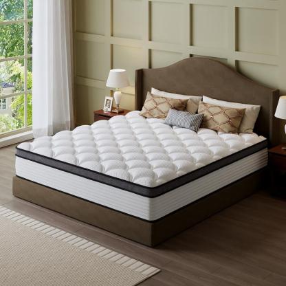 Colchón de diseño multicapa para un descanso confortable (disponible en tamaños Twin, Full, Queen y King; grosores de 10, 12 o 14 pulgadas). Cuenta con muelles ensacados individualmente para un soporte óptimo y se entrega en caja para facilitar su transpo