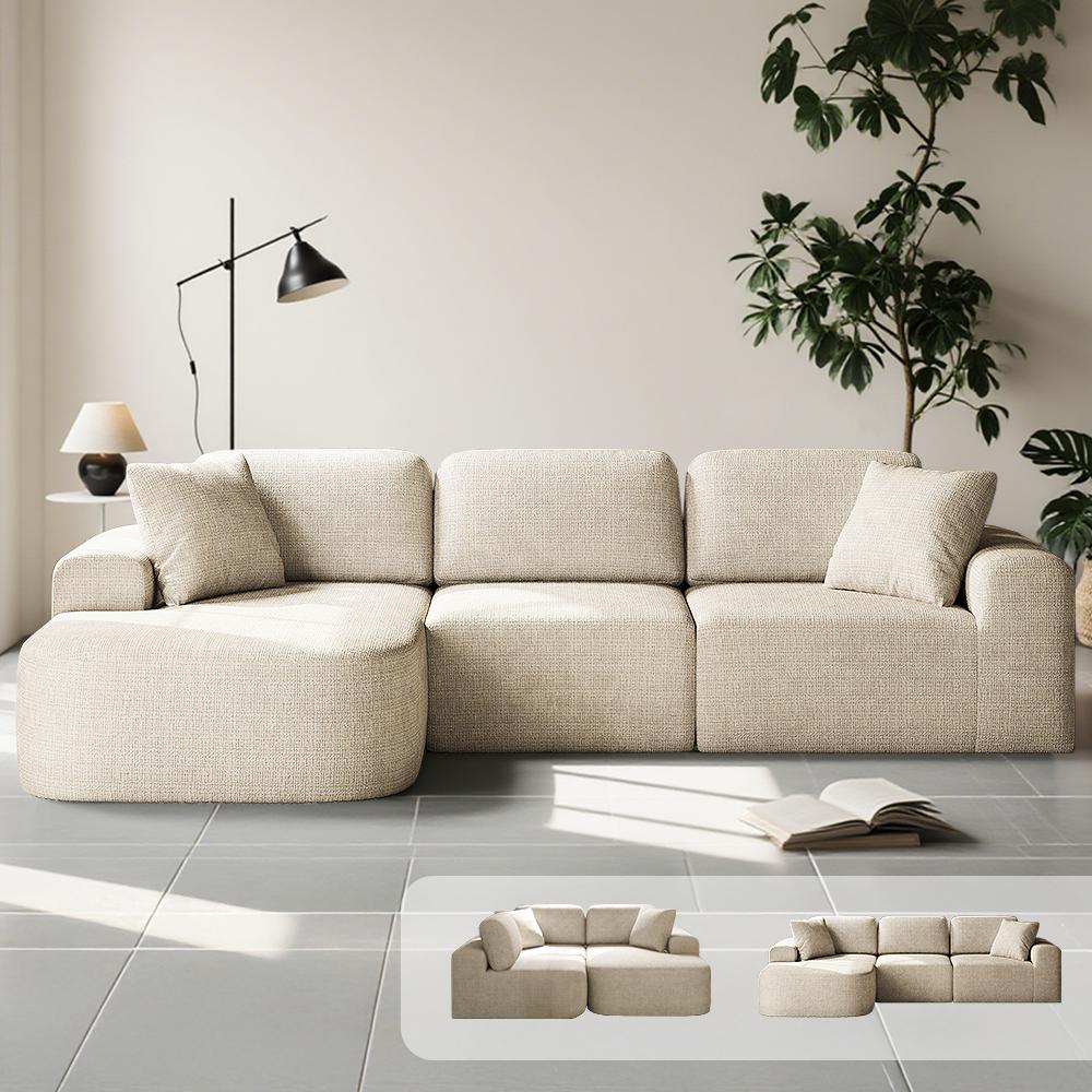 [DealsForYouDays - 2 PGKS] 107'' Modular Sectional Boneless Sofa Couch with Chaise, No Assembly Required, Modern Woven-Textured Upholstery, Convertible L-Shaped Design for Living Room,Gifts for the Whole Family: Husband & Wife, Mom & Dad summergarde