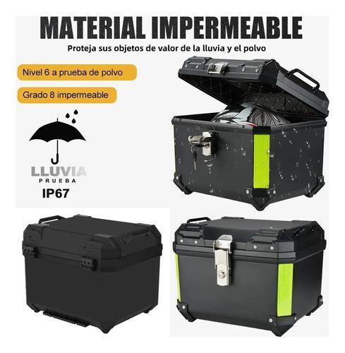 Caja Trasera Para Moto ABS 46L Alta Calidad Negro Maletero Top Case Porta Cascos Impermeable y Antirrobo con Soporte Universal y Tiras Reflectantes