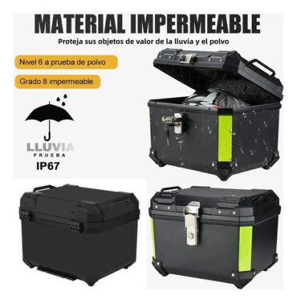 Caja Trasera Para Moto ABS 46L Alta Calidad Negro Maletero Top Case Porta Cascos Impermeable y Antirrobo con Soporte Universal y Tiras Reflectantes
