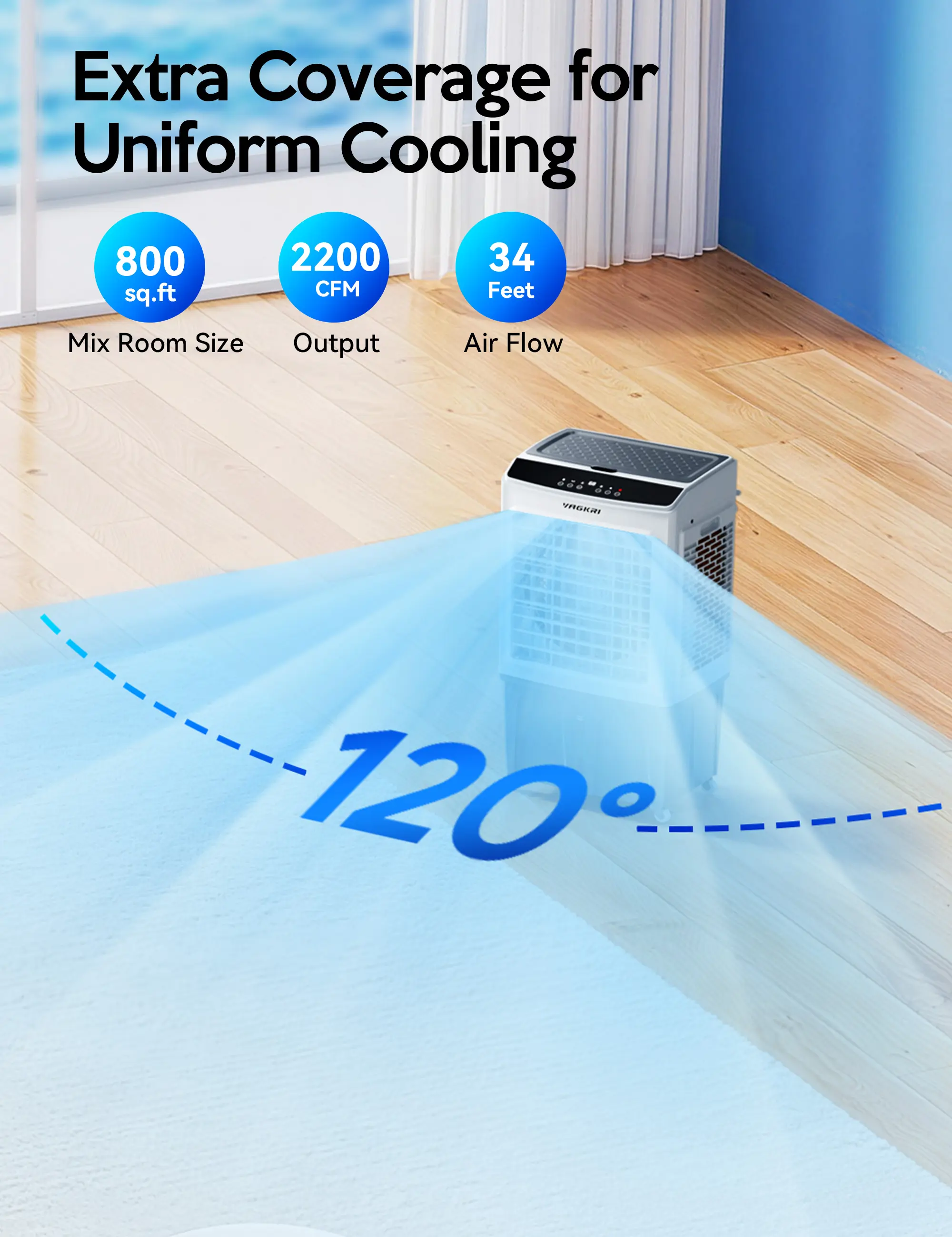 Enfriador de aire evaporativo de 2200 CFM con control remoto